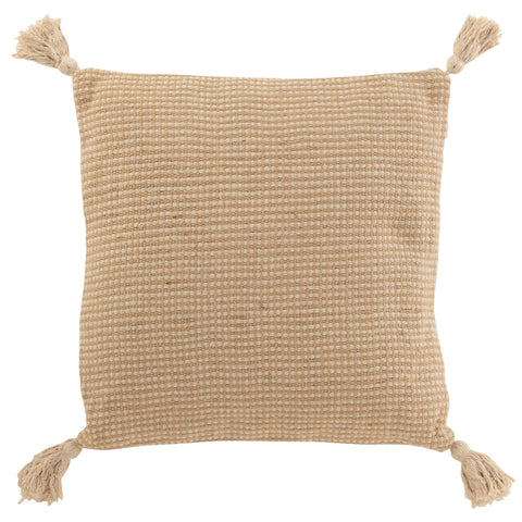 J-Line kussen ‘Jute Beige’ – vierkant sierkussen van jute en katoen met kwastjes in warme beige tint