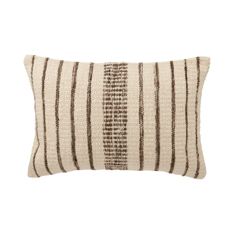 J-Line Kussen Rectangle Striped – rechthoekig kussen in beige met bruine strepen, vooraanzicht
