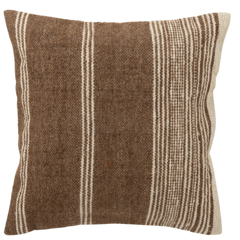 J-Line Kussen Striped – bruin kussen met beige strepen vooraanzicht
