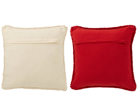 Achterzijde van de J-Line kussens HO HO HO in rood en wit, effen zonder tekst