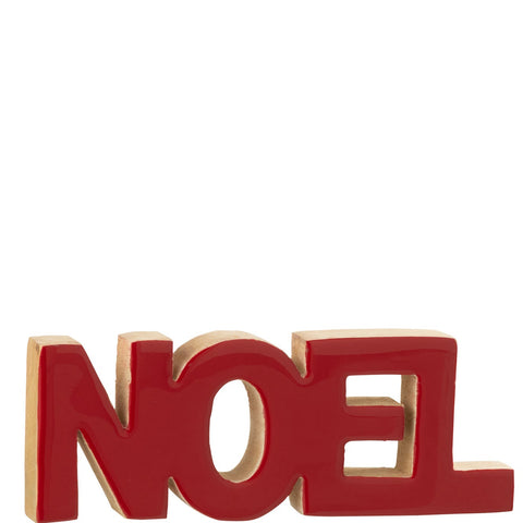 J-Line Ornament Noel van mangohout met rode letters, feestelijke kerstdecoratie in rood en bruin