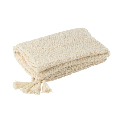 J-Line Plaid Cotton Cream – geweven katoenen plaid met kwasten, opgeplooid