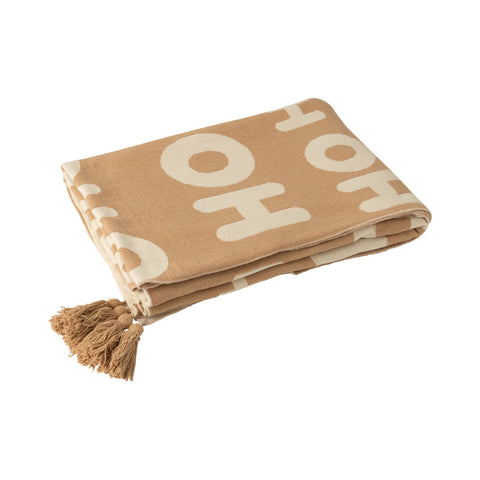 Opgevouwen J-Line plaid Ho Ho Ho in beige met witte letters