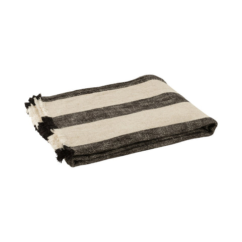 J-Line Plaid 'Linen Black' volledig opengelegd, met zicht op linnen textuur en strepenpatroon
