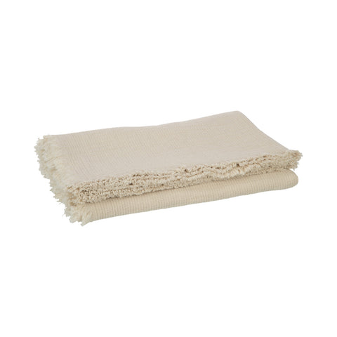 J-Line plaid ‘Muslin’ in beige – zachte katoenen plaid met franjes en subtiele textuur, 130 x 180 cm