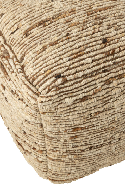 J-Line Poef Woven – detail van geweven structuur in wol en polyester