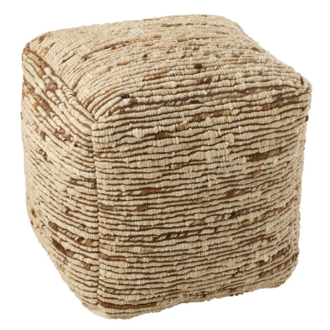 J-Line Poef Woven – naturel poef van wol en polyester, vooraanzicht