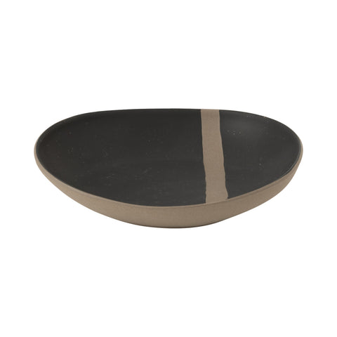 Zijaanzicht van J-Line saladeschotel small, keramiek bord met taupe accent