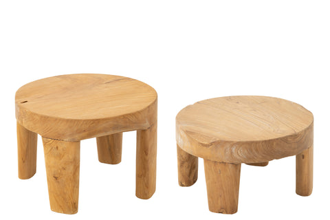 J-Line Set van 2 Tafels Teak – houten tafeltjes naturel look voorzijde