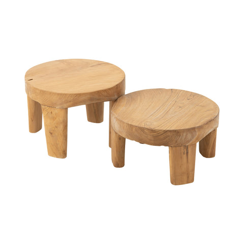J-Line Set van 2 Tafels Teak – naturel houten salontafeltjes voorzijde