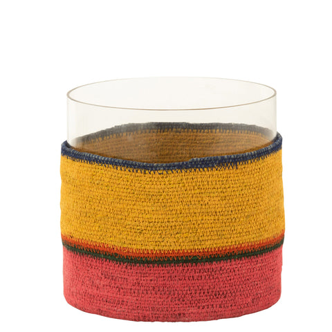J-Line theelichthouder Color van glas en zeegras in geel, roze en zwart – speelse eyecatcher voor een stijlvol interieur