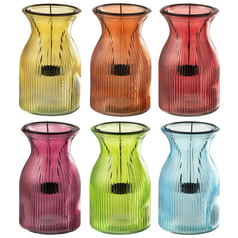 Set van 6 J-Line theelichthouders ‘Pepa’ van gekleurd glas – kleurrijke woondecoratie in bohemian stijl