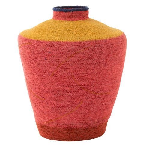J-Line vaas ‘Rosa’ van zeegras – vaas in oranje, roze, geel en donkerblauw als speelse boho eyecatcher