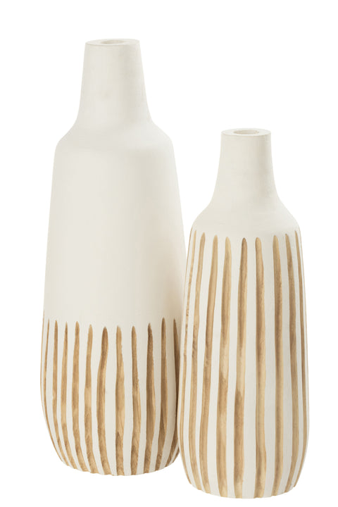 J-Line Vazen 'Ying' medium en large samen – natuurlijke houten vazen in wit en bruin tinten