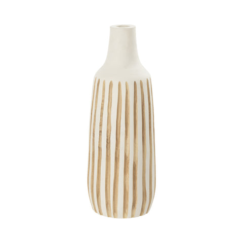 Productfoto van J-Line Vaas 'Ying' (medium) in wit en bruin hout – natuurlijke vaas in Paulownia