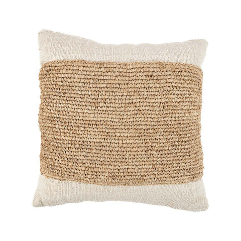 Kussenhoes ‘Raffia Stamp’ in naturel tinten, gemaakt van raffia en katoen