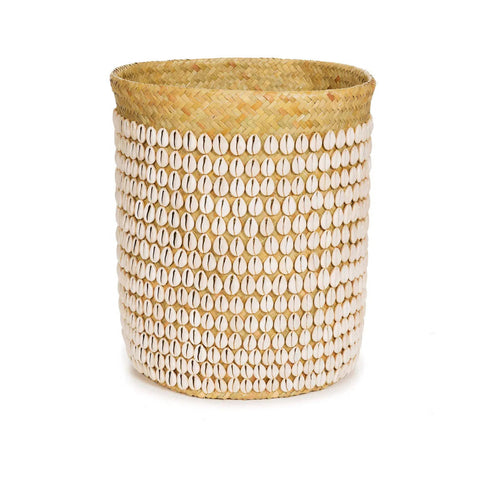 Mand ‘The Pandan #1’ van Bazar Bizar – handgemaakte rotan mand met schelpen