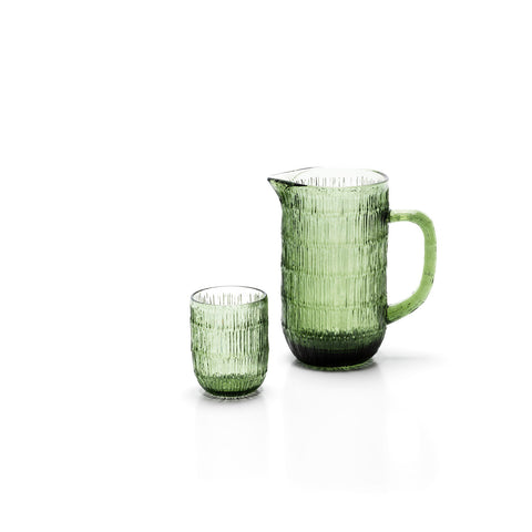 Groene Moss Ripple karaf gecombineerd met bijpassend waterglas van gerecycleerd glas
