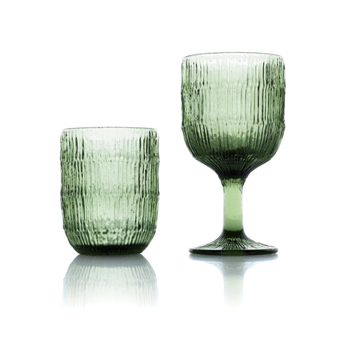 Groen Moss Ripple waterglas gecombineerd met bijpassend wijnglas