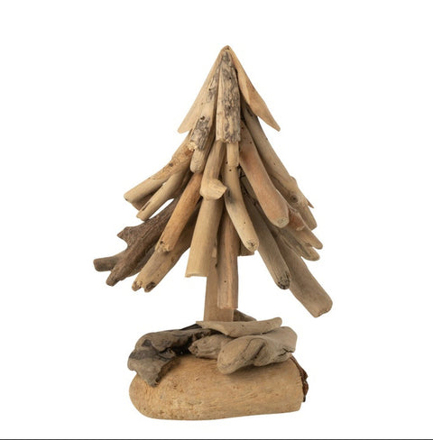 J-Line Kerstboom ‘Drijfhout’ Small – vooraanzicht van bruine houten decoratiekerstboom"