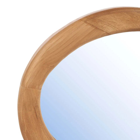 Detail van het natuurlijke teakhouten frame van The Organic spiegel