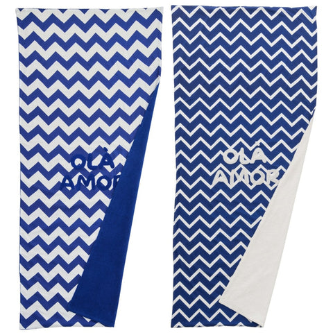 J-Line set van 2 strandlakens Ola Amor met blauw-wit zigzagpatroon