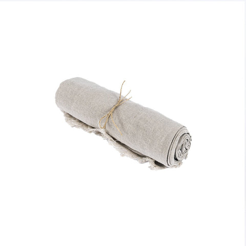 Beige linnen tafelkleed The Linen Beige 150x150 opgeplooid