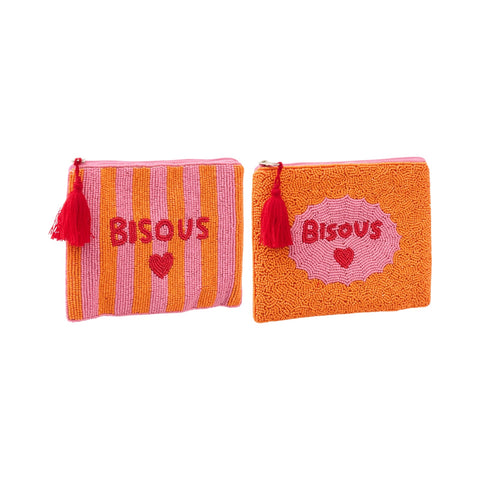 J-Line Bisous set van 2 kleurrijke kralentasjes met roze, oranje en rode accenten