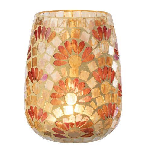 Theelichthouder glas mozaiek geel wit large met kaars J-Line