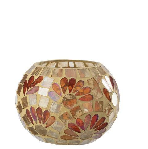 J-Line theelichthouder mozaiek geel wit medium zonder kaars