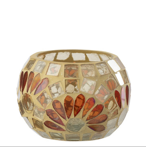 J-Line theelichthouder mozaiek geel wit small zonder kaars