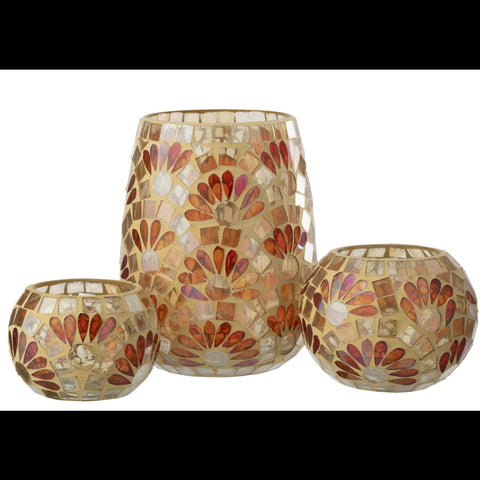 J-Line theelichthouder large samen met small en medium mozaiek geel wit