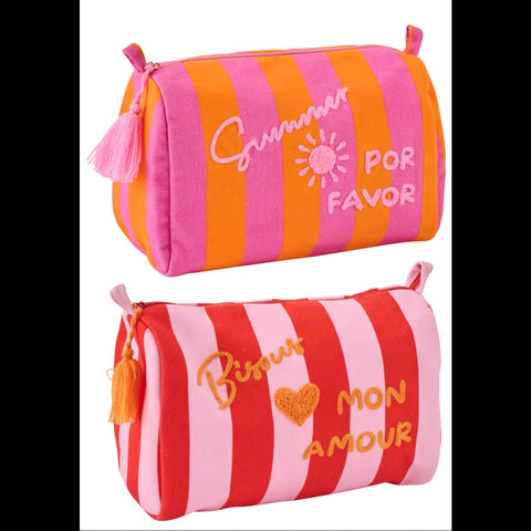 Set van 2 kleurrijke J-Line Summer Bisous toilettassen met gestreept design