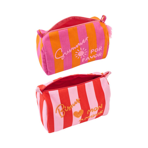J-Line Summer Bisous set van 2 kleurrijke toilettassen met open ritssluiting