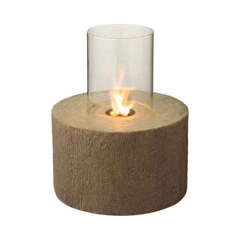 J-Line Trunk Magnesium Brown large vuurschaal met brandende vlam voor tuin en terras
