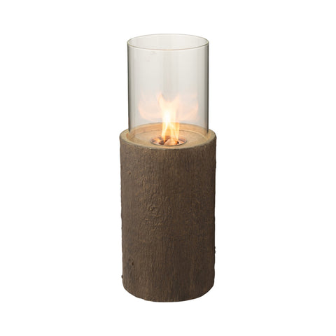 J-Line Trunk Magnesium Dark Brown vuurschaal met brandende vlam voor tuin en terras