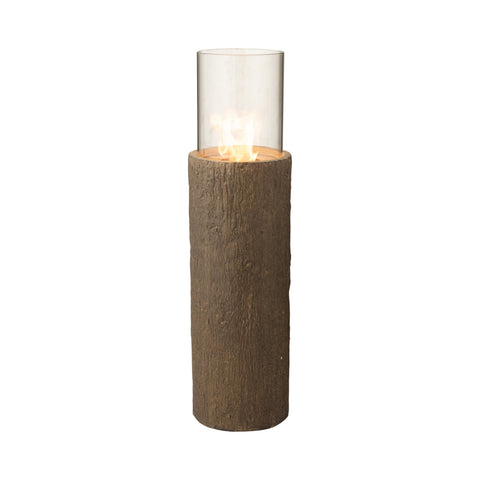 J-Line Trunk Magnesium Dark Brown medium vuurschaal met brandende vlam